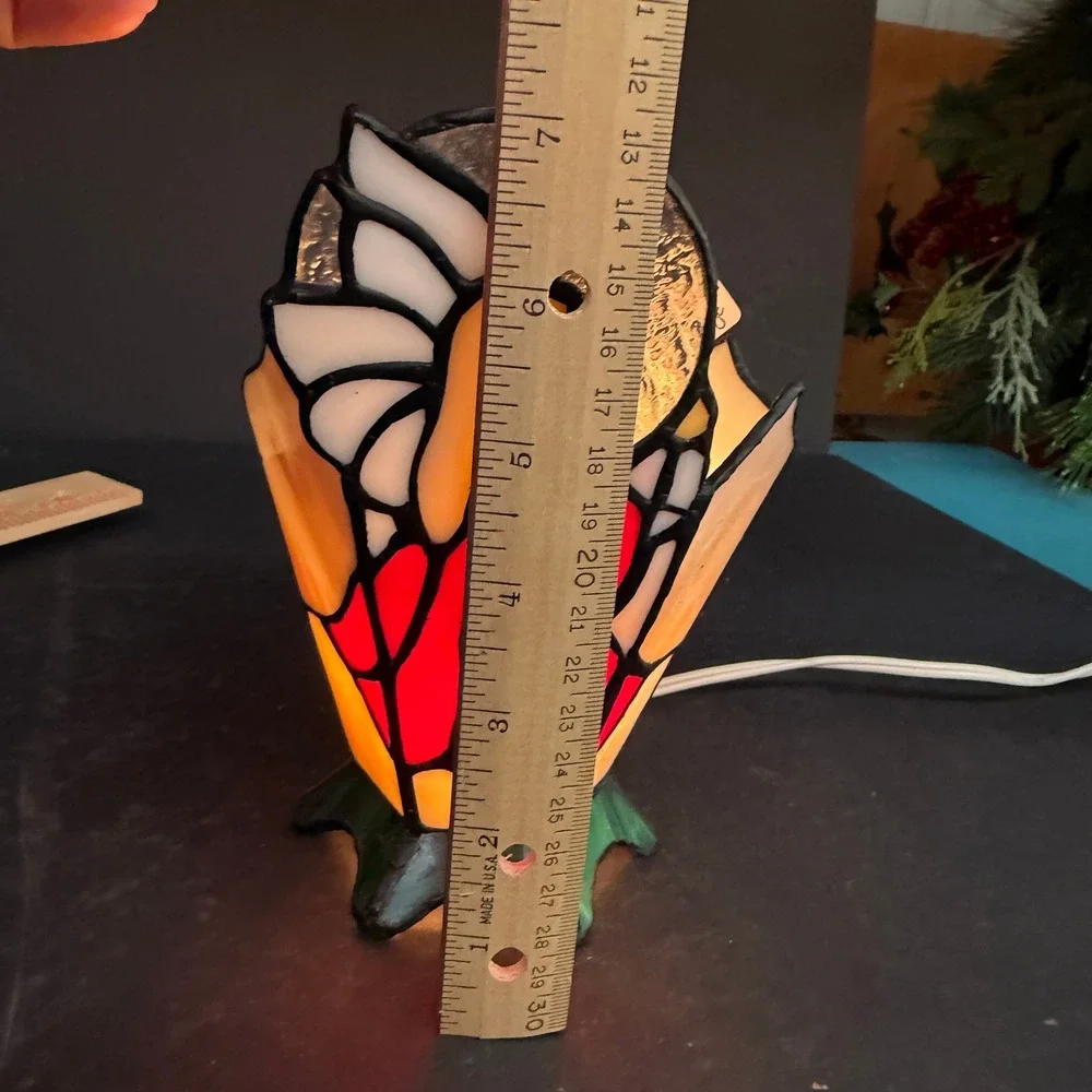 Vintage Stained Glass Angel Accent Lamp Red White Iridescent Night Light 4139-d6